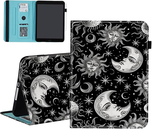 Case for iPad Air 13 inch (M3 2025 / M2 2024) / iPad Pro 12.9 inch (2022/2021/2020/2018)Wallet PU Leather Folio Cover Multi-Angle Stand with Auto Wake/SleepVintage Sun Moon Stars