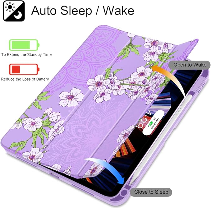 Mektron Case for 2026 iPad Air 13 inch M4 Cover Compatible 2025 iPad Air 13 inch M3 2024 iPad Air 13 inch M2 with Pencil Holder Shockproof Clear Shell Blossom Sakura-Purple