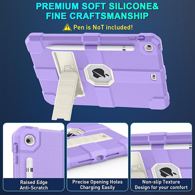 Case for iPad 9th/8th/7th Generation 2021/2020/2019(10.2 inch) Heavy Duty Shockproof Rugged Protective 10.2 Cover with Built-in Stand for iPad 9 8 7 Gen(White+Light Purple)