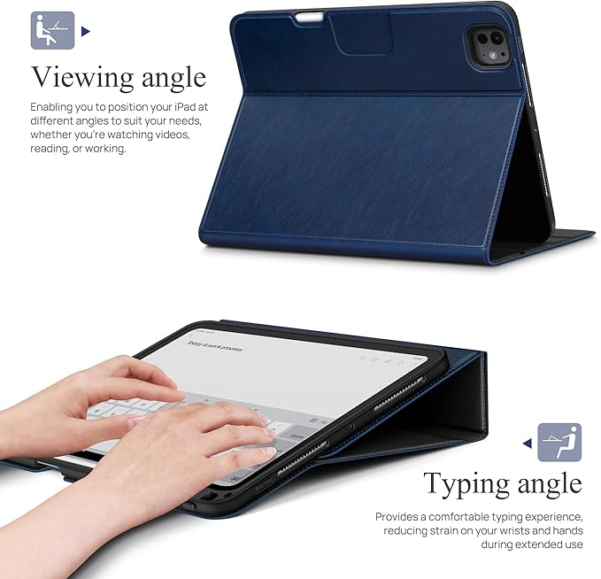 auaua Case for iPad Pro 13 Inch (M5/M4) 2025/2024 with Pencil Holder and Pocket Multiple Viewing Angles Magnetic Closure Auto Sleep/Wake (Blue)