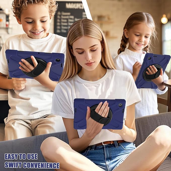 Tablet Case Compatible with Lenovo Tab 10.1(TB-311XU) /K10C TB311FU 2025 Case Protective Heavy Duty Rugged Shockproof Drop Protection Cover Shoulder Strap for Kids Silicone Cover(Dark Blue)