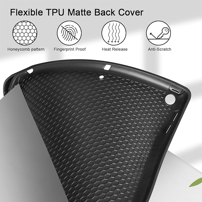 Tuiklol Case for iPad 10.2 Inch 2021 2020 2018 Release 9th / 8th / 7th Generation Built-in Pencil Holder TPU Protective Stand Back Cover Trifold Stand-Auto Wake/Sleep Flowers White