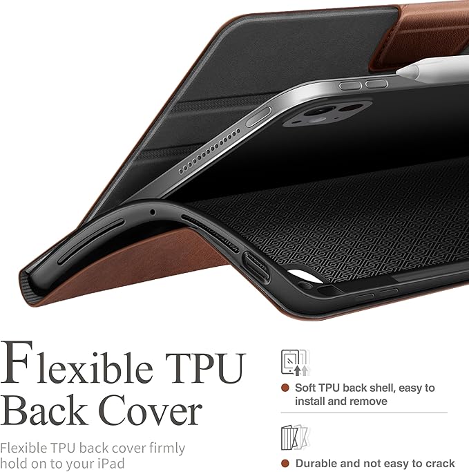 auaua Case for iPad Pro 11 Inch (M5/M4) 2025/2024 with Pencil Holder and Pocket Multiple Angles Viewing Magnetic Closure Auto Sleep/Wake (Brown)