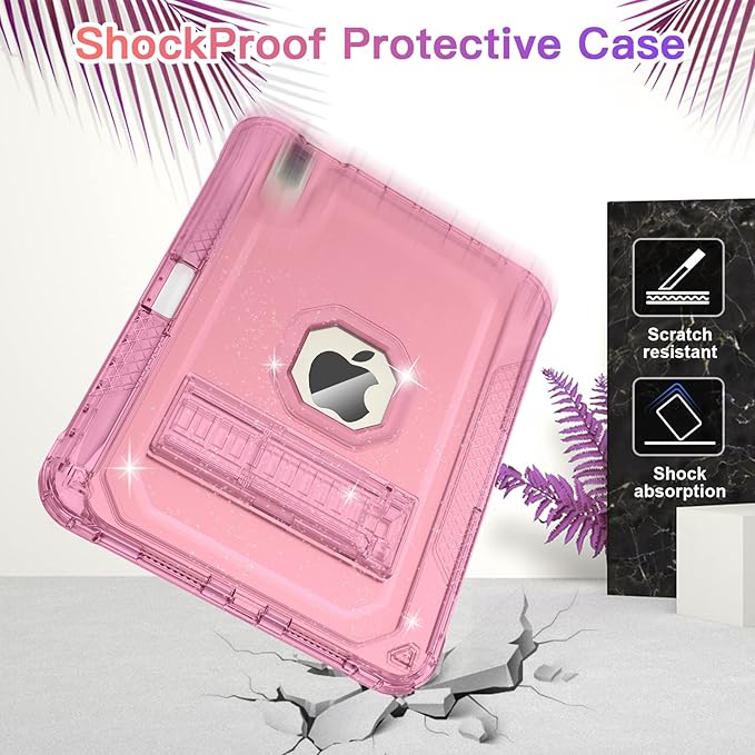 Case for iPad mini A17 Pro for iPad mini 7th/6th Generation Case 8.3 inch 2024/2021 with Pencil Holder/Stand Slim Cover for i Pad Mini 7/6 (Clear Glitter Pink)