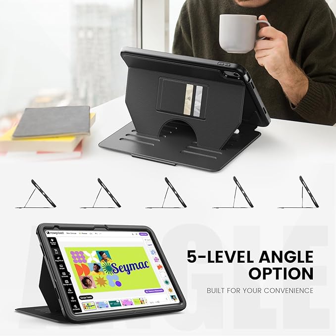 Case for iPad (A16) 11th/10th Generation 11''/10.9'' 2025/2022: Shockproof Protective Cover with Auto Wake/Sleep Strong Magnetic Multi-Angles Stand Pencil Holder Card Slot Black