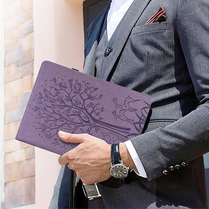 ALILANG for Kindle Fire Max 11 Case (13th Generation 2023 Release) Tree Embossed PU Leather Card Slot Shockproof Smart Cover for Kindle Fire Max 11 2023 Tablet Case -Purple