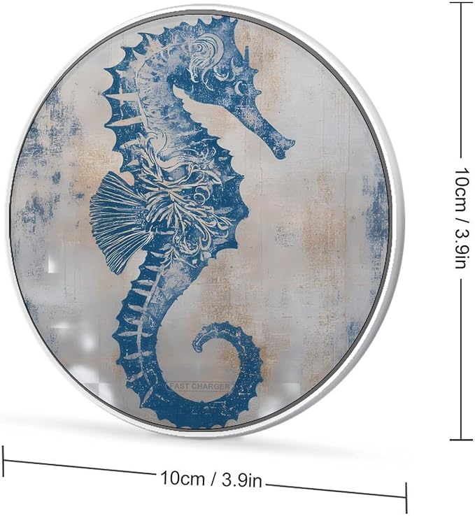 Vintage Seahorse Floral Fast Portable Charger 10W Funny Graphic Phone Charging Pad with USB Cable