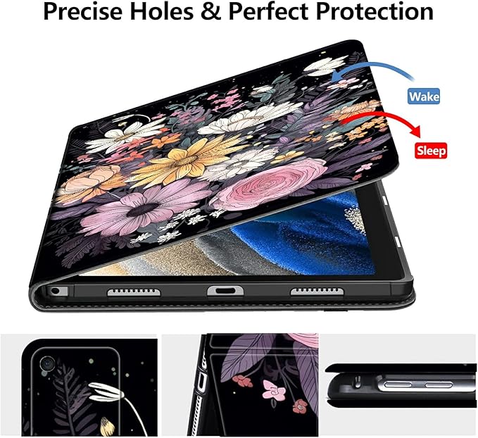 DIGTIALLL Case for Amazon Kindle Fire HD 8 Tablet (8th / 7th / 6th Generation - 2018 2017 and 2016 Release) PU Leather Smart Protective Cover with Auto Sleep/WakeMany Flowers