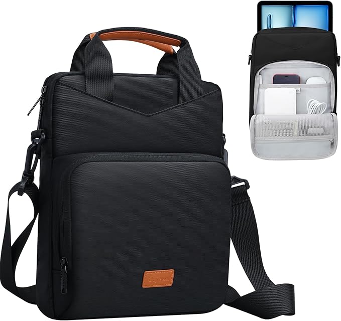 12.9 Inch Tablet Sleeve Bag Padded Travel Carrying Case for iPad Pro 13-in. (M4) iPad Air 13-in. (M2) Surface Pro 9 12.4 Galaxy Tab S9+ with Shoulder Strap (Black)