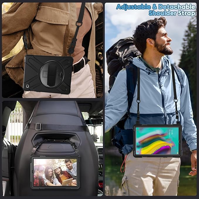 DreamerX for Samsung Galaxy Tab S5e Case 10.5 inch 2019 SM-T720/T725/T727 Shockproof Kids Drop Protective Cover w/ 360 Rotating Hand Strap Multi Stand Angles Carrying Shoulder Strap Pen Holder Black