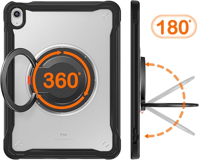 Batianda Ultimate Protective Case for New iPad 11th Generation 11 inch 2025 A16 Chip Sturdy Rugged Shockproof Silicone Tablet Cover with 360° Rotatable Ring Kickstand &amp Pencil Holder Black