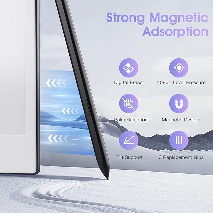 TiMOVO Magnetic EMR Pen Compatible with Remarkable 2 Digital Stylus with Eraser for Remarkable 4096 Pressure Sensitivity Palm Rejection Tilt with 3 Pen Tips Black