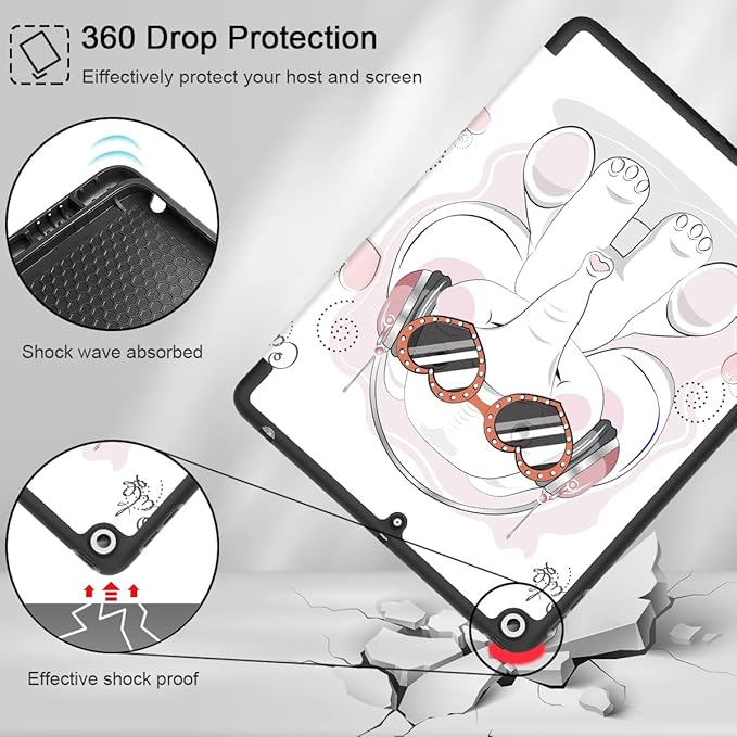 Tuiklol Case for iPad 10.2 Inch 2021 2020 2018 Release 9th / 8th / 7th Generation Built-in Pencil Holder TPU Protective Stand Back Cover Trifold Stand-Auto Wake/Sleep Lovely Elephant