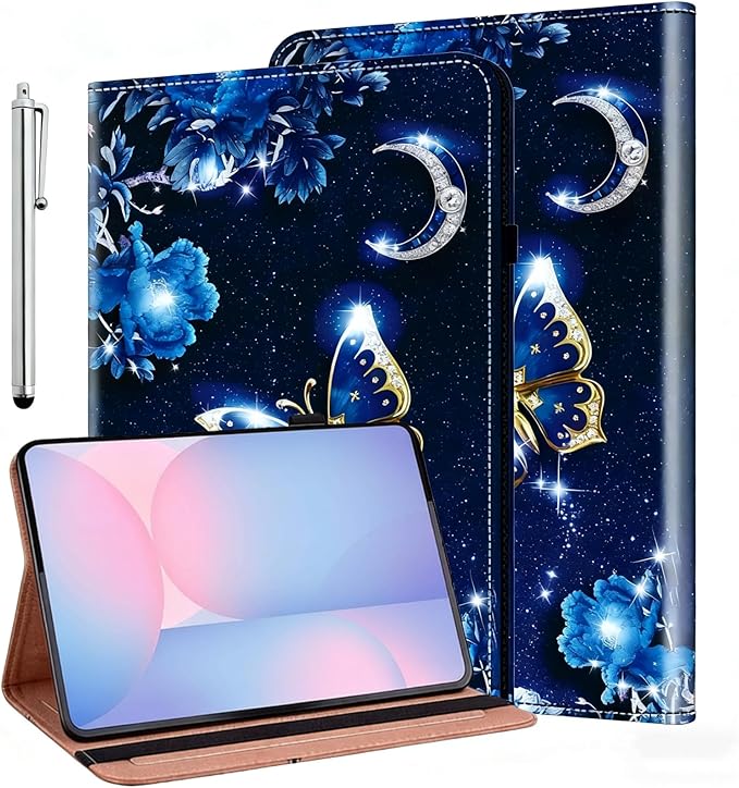 ALILANG Case for Samsung Galaxy Tab S10 FE+/ S10 FE Plus 13.1 Inch 2025 Folio Book Style Shockproof Folding Stand Cover for Samsung S10 FE Plus (SM-X620/SM-X626/SM-X626B) -Sparkle Blue Butterfly