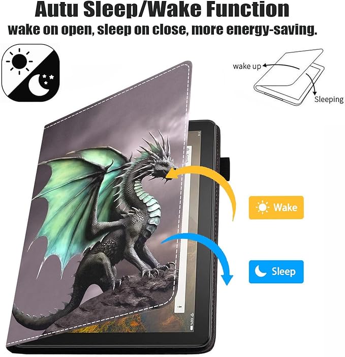 Case for All-New Kindle Fire HD 8/Fire HD 8 Plus Tablet (12th/10th Generation 2022/2020 Release) - PU Leather Stand Flip Cover with Card Slot &amp Pencil Holder Dragon