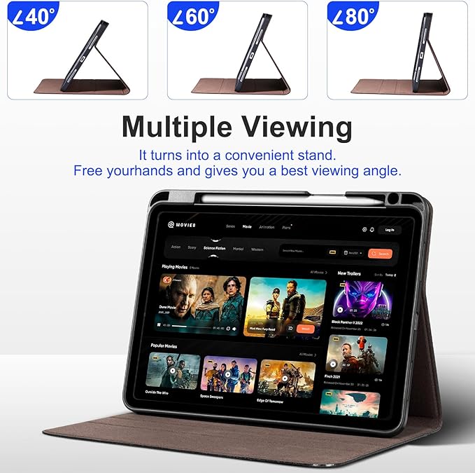 Genuine Leather Case for iPad A16 11th Gen 11 Inch iPad 10th Gen 10.9 Inch Premium Folio Cover with Pencil Holder Auto Wake/Sleep Adjustable Stand Wear-Resistant Protective Case - Mocha Brown