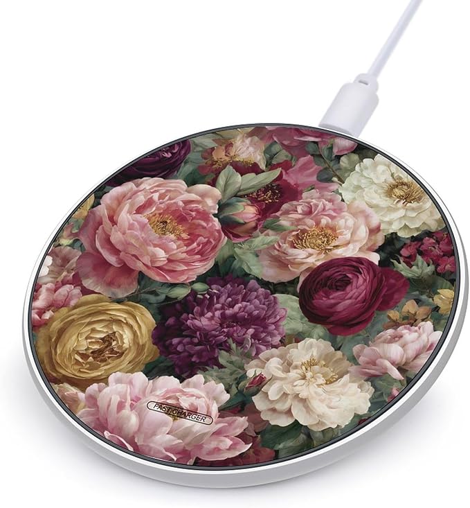 Roses Peonies Buttercup Fast Portable Charger 10W Funny Graphic Phone Charging Pad with USB Cable