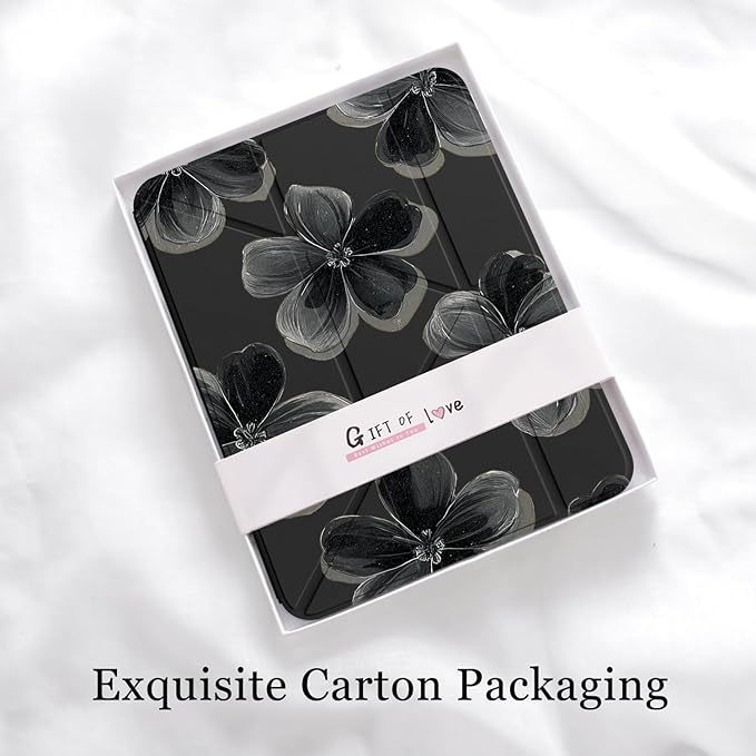 Cute Floral Flower for iPad Pro 11 Inch Case (M5/M4) 2025/2024 with Pencil Holder Auto Sleep/Wake Black Leather Acrylic Back Detachable Cover