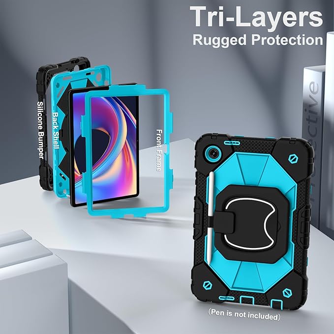 for T-Mobile Revvl Tab 2 Case 10.1 Inch 2025 Shockproof Cover for Revvl Tab 2 5G Tablet Case Kids with 360° Rotating Handle Stand Pen Holder Shoulder Strap Black Blue