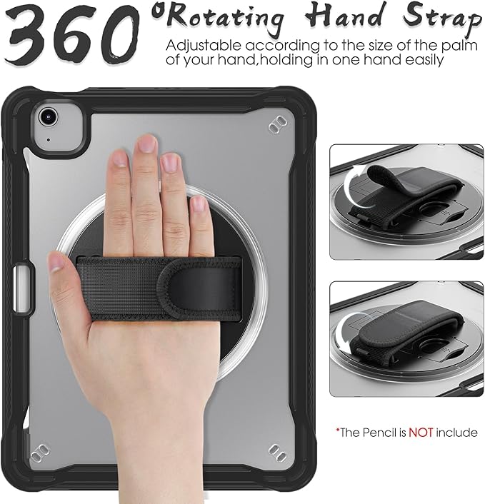 BRAECNstock Case for iPad Air 11-inch M4 2026/ M3 2025/ M2 2024 and Air 5th/4th Gen 10.9‘’ &amp Pro 11-inch 1st-4th 2018-2022 Kids Cover with Pencil HolderScreen ProtectorHandle Stand-Black