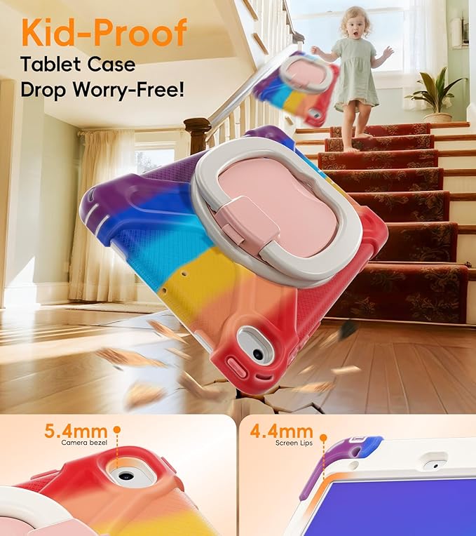 BATYUE for iPad mini 5/4 7.9 Inch Case (2019/2015) Heavy Duty Shockproof Cover with 360° Rotating Kickstand Detachable Shoulder Strap &amp Pencil Holder for Boys - Colourful Red