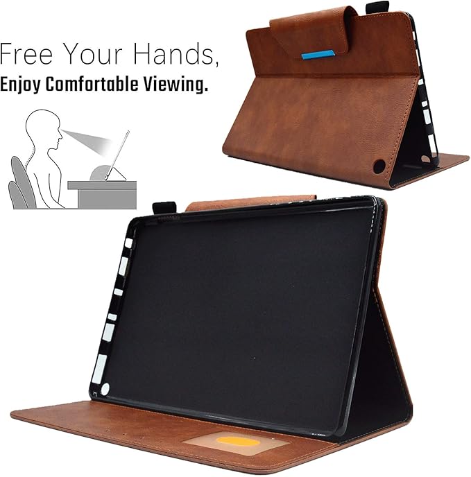 Folio Case for Amazon Kindle Fire HD 8/Fire HD 8 Plus (12th/10th Generation 2024/2022/2020) 8 UUcovers PU Leather Magnetic Smart Cover with Stand/Pencil Holder/Pockets [Auto Sleep/Wake] Brown
