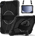 Case for Samsung Galaxy Tab A9 Plus(X210/X216/X218)/A11+ 11 Inch 2025 (X230/X236B) Heavy Duty Shockproof Rugged 360 Rotating Hand Strap Protective Case for Tab A11 PlusBlack+Black