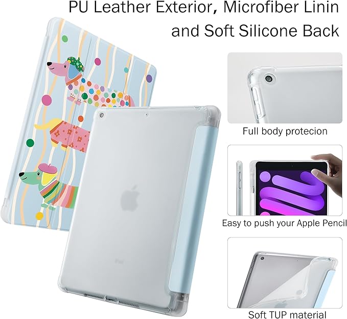 Idocolors Case for iPad 11 inch (A16 Chip) 2025 Generation 11th / iPad 10.9 inch 2022 10th Gen Built-in Pencil Holder with Soft TPU Shockproof Back Shell Auto Wake/Sleep Dachshund-Blue