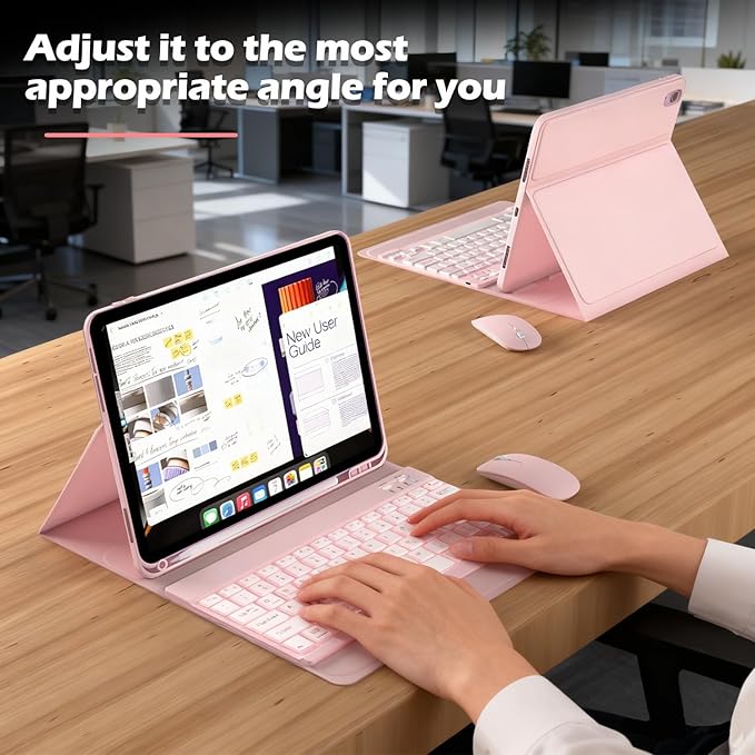 Keyboard Case for Lenovo Tab M11 / K11 LTE 11 Inch 2024 Mouse and 7 Colors Backlit Detachable Keyboard Adjustable Stand Built in S Pen Holder Auto-Sleep/Wake Feature Pink