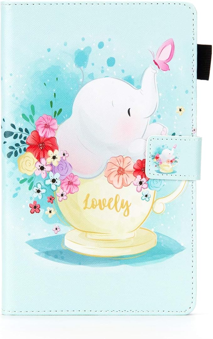 Case for 10.1 Amazon Kindle Fire HD 10 Tablet 9th/7th Generation 2019 and 2017 with Stylus Holder Card Slots [Auto Sleep/Wake] Smart Stand PU Leather Magnetic Folio Cover Flower Elephant