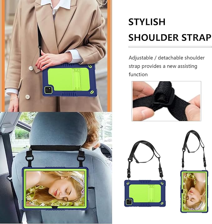 for T-Mobile Revvl Tab 5G 2023 Released Tablet Casewith Tempered Screen Protector Shoulder Strap Stand Kids Friendly Shockproof Case for T-Mobile Revvl Tab 5G 10.36 Inch (Navy/Green2 Pcs)