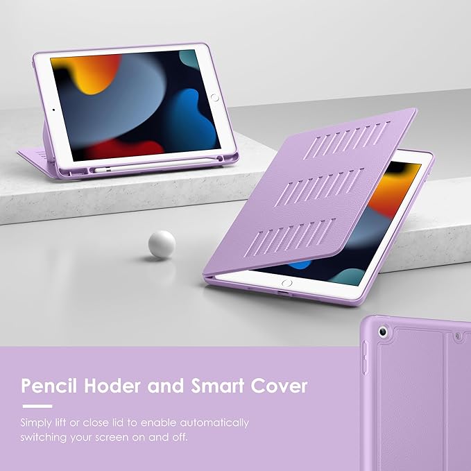 VIKESI Case for iPad 9th / 8th / 7th Generation 10.2 inch (2021/2020/2019 Released)Multiple Angles Magnetic Stand CoverShockproof BackPencil Holderand Auto Sleep/WakeLilac