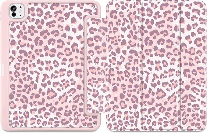 MecBevia Case for iPad Pro 11 inch M5 2025 / M4 2024 (6th/5th Gen) A3357 A3358 A3359 A2836 A2837 A3006 – Built-in Pencil Holder &amp Auto Wake/Sleep Leopard Print