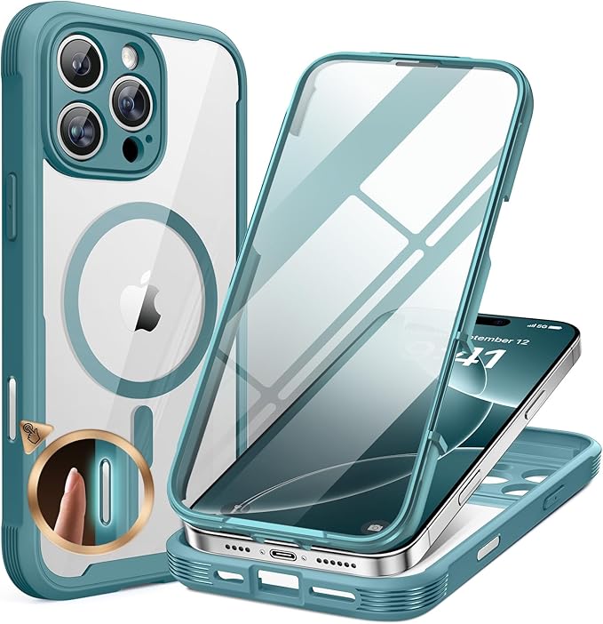 Miracase Magnetic for iPhone 16 Pro Case Full-Body Phone with Built-in Glass Screen Protector [Compatible with MagSafe] Military Drop Proof 16 Pro Cover Bumper 6.3 inch Green