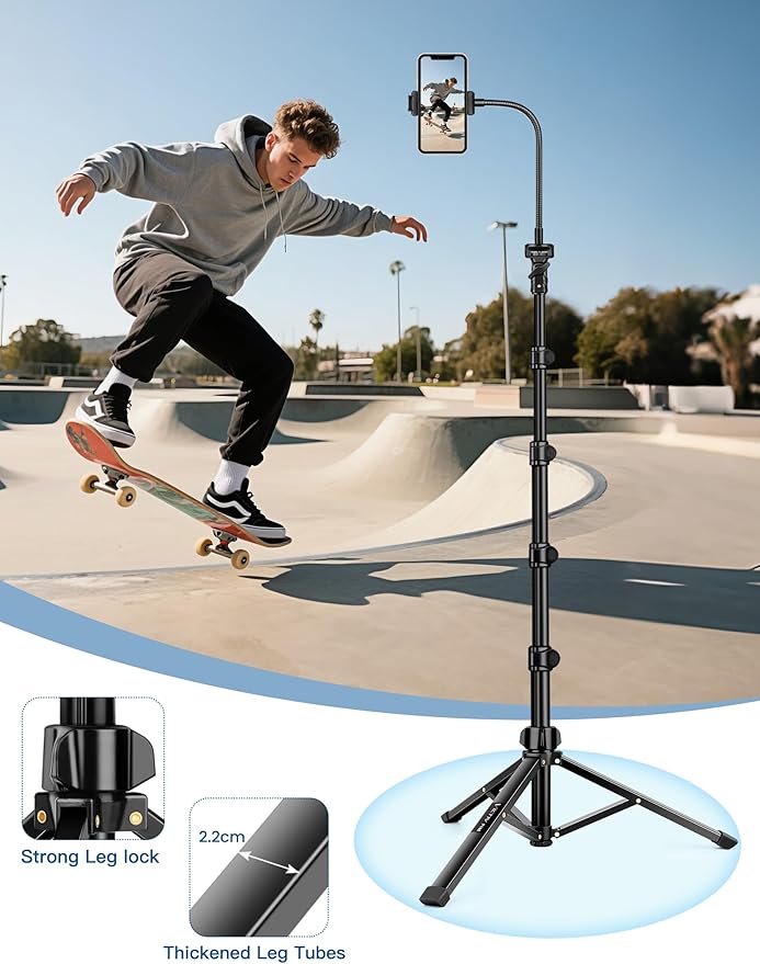 Phone Tripod Stand 85 Tall Cellphone Tripod for iPhone with Gooseneck Remote Flexible Portable Phone Stand for Recording Compatible with iPhone 14 13 12 pro Android Camera