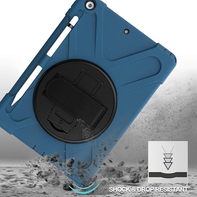 ProCase Rugged Case for iPad 9th/ 8th/ 7th Generation 10.2 (2021/2020/2019) Heavy Duty Shockproof Protective Cover with Strap for iPad 9/8/7 -Moroccoblue