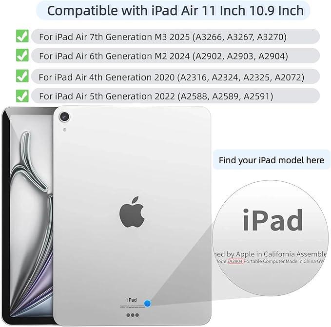 for iPad Air 11 Inch Case M3/M2 (2025/2024) iPad Air 5th/4th Gen Case 10.9 Inch (2022/2020) w/Pencil Holder Portrait/Landscape 4+ Angles Magnetic Cover for iPad Air 11'' 10.9'' Cream White