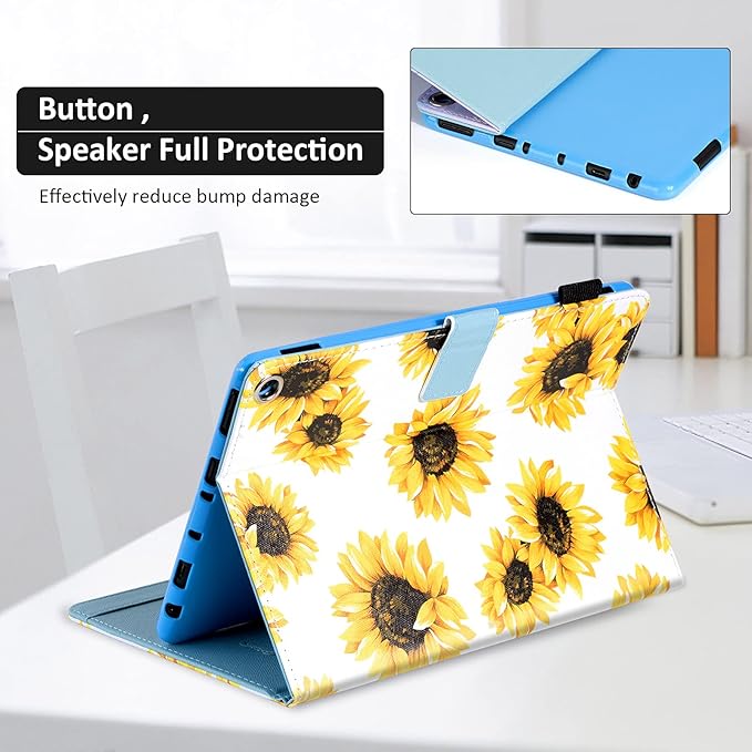 Dteck Case for All-New Fire HD 10 &amp HD 10 Plus Tablet (2021 Release 11th Generation) - Slim Multi-Angle Folio Stand Premium PU Leather Protective Smart Cover with Auto Wake Sleep Sunflower