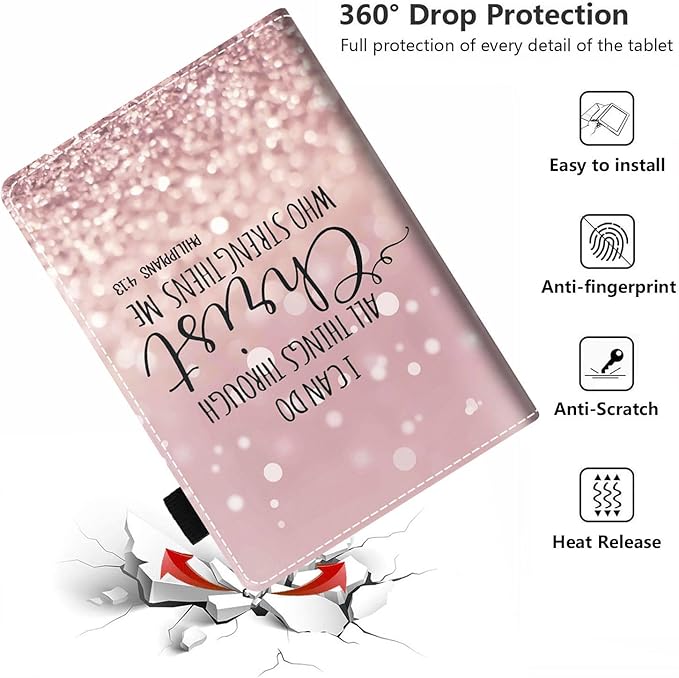 Case for All-New Amazon Fire Max 11 Tablet (11 Inch 13th Generation 2023 Release) PU Leather Folio Cover with Card Slot &amp Auto Wake/Sleep Glitter Quote Bible Verse Philippians 4:13