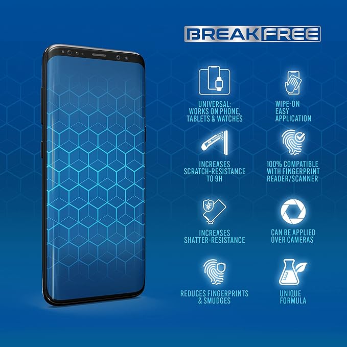BREAK FREE Liquid Glass Screen Protector With $350 Coverage | Wipe On Shatter and Scratch Resistant Nano Protection for All Phones Tablets and Smart Watches - Universal Fits All