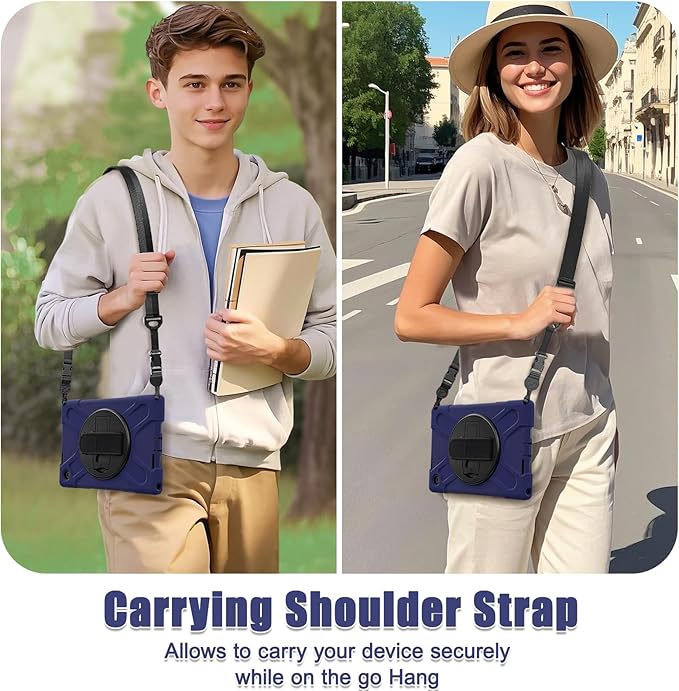 Tablet Case Compatible with Lenovo Tab 10.1(TB-311XU) /K10C TB311FU 2025 Case Protective Heavy Duty Rugged Shockproof Drop Protection Cover Shoulder Strap for Kids Silicone Cover(Dark Blue)