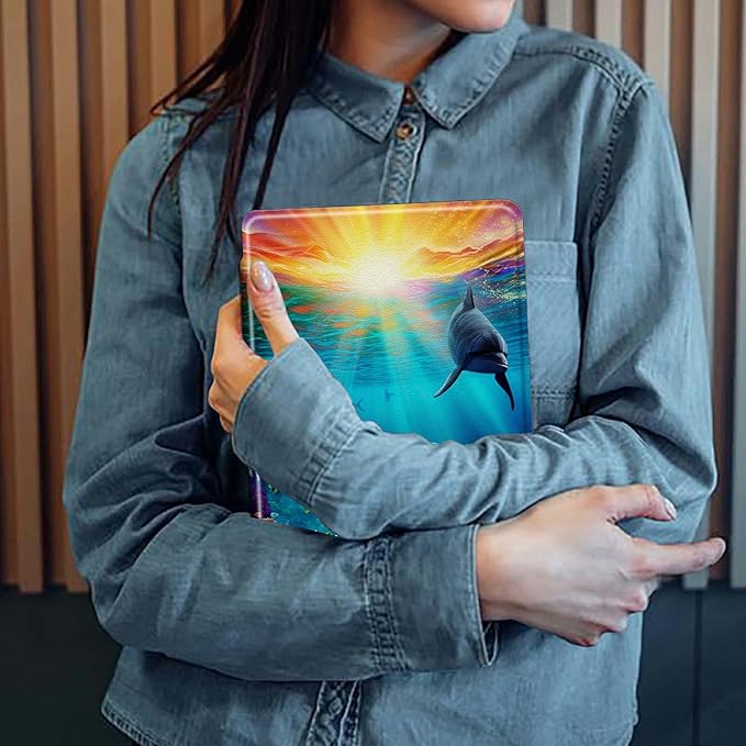 Ocean with Dolphins Pattern Case for Samsung Galaxy Tab A7 10.4 Inch(2022/2020)(SM-T500/T503/T505/T507/T509)BFDHGQZC 360 Degree Rotating Stand Protective Cover with Auto Sleep/Wake