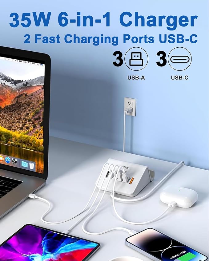 Fast Charging USB-3A3C-White