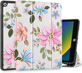 Tuiklol Case for iPad 10.2 Inch 2021 2020 2018 Release 9th / 8th / 7th Generation Built-in Pencil Holder TPU Protective Stand Back Cover Trifold Stand-Auto Wake/Sleep Tones Flowers