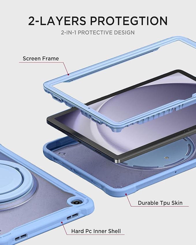 Miimall Case for Samsung Galaxy Tab A11 Plus 2025 11 Inch with Pen Holder Bulit-in 360 Rotating Stand Ring Shockproof Rugged Kids Friendly Shell Shoulder Strap Cover for Samsung A11+ Tablet Purple