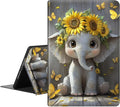 for Apple iPad Air 13 Inch Case (M3/M2-2025/2024 Release) Slim iPad 13 Protective Case with Stand Hard Back Shell for iPad Air 13 Auto Wake/Sleep Golden Sunflowers Cute Elephant
