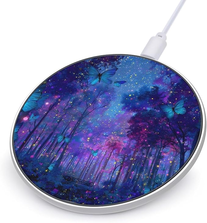 Glowing Butterflies Magical Forests Phone Charger Magnetic Charging Pad Anti-Slip with USB Cable