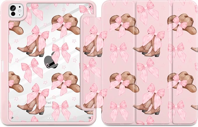 TWOLSKOO Case for iPad Pro 11-inch (M5 2025 / M4 2024) Clear Acrylic Back with TPU Bumper Pencil Holder Trifold Stand Auto Sleep/Wake Cowboy Hats