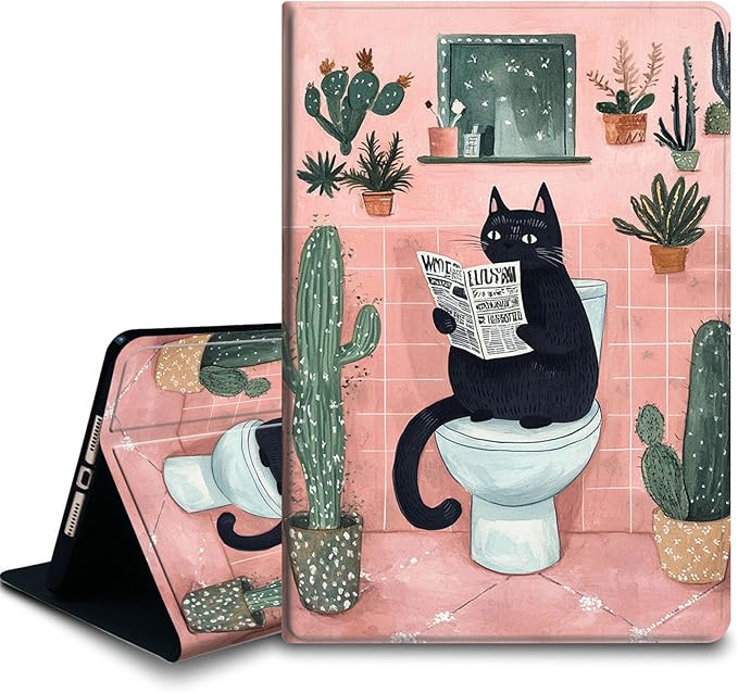 Bxgolkgd Tablet Case for 7 Kindle Paperwhite 2024 (12th Gen) &amp Kindle Colorsoft Signature EditionAuto Wake/Sleep FunctionBlack Cat Reading Newspaper