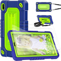 Shockproof Case for Walmart Onn 7 inch Tablet Case (2024 Model 100135924) Rugged Kids Friendly Case with Screen Protector Shoulder Strap Kickstand for Onn 7 4th Gen 2024 Model (Navygreen+2Pcs)